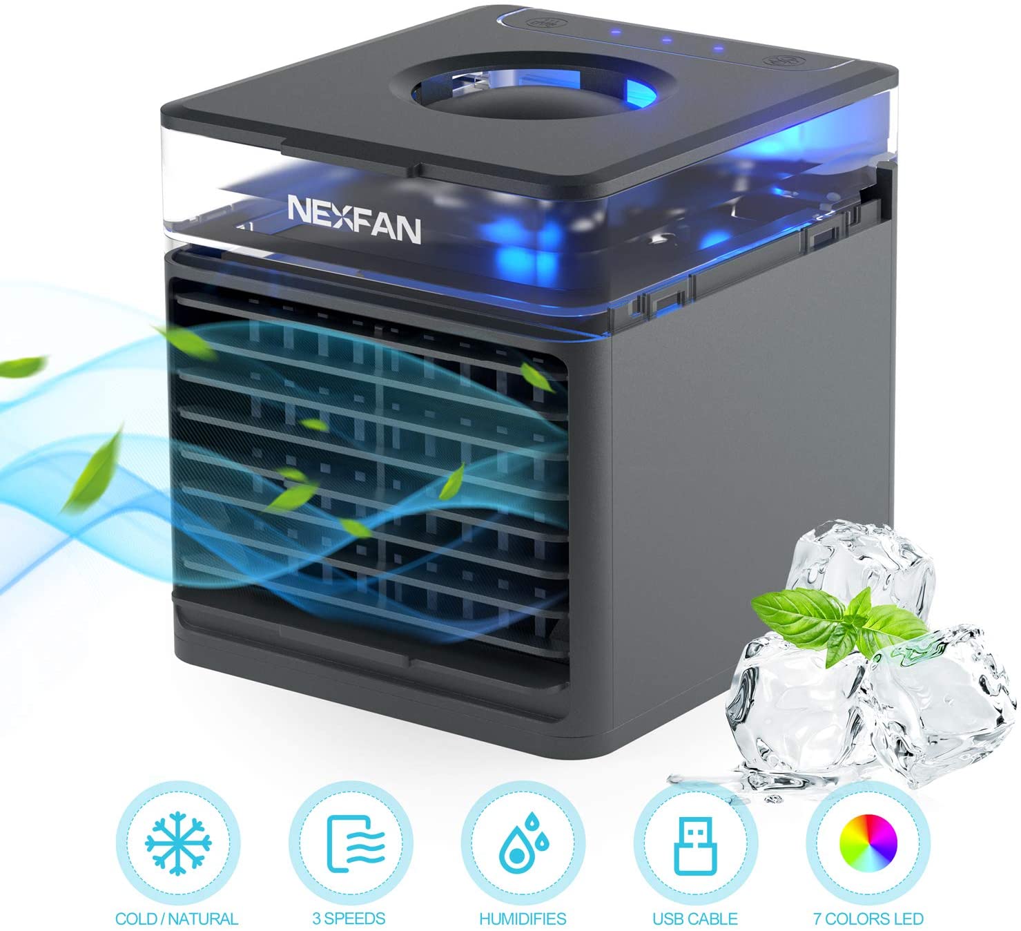 NexFan נייד כף יד רב תכליתי קירור מהיר מיזוג אוויר מאוורר טיהור אוויר לחסל ריח שלושה מצבים טעינת USB מהדורה סטנדרטית לבית משרד - שחור