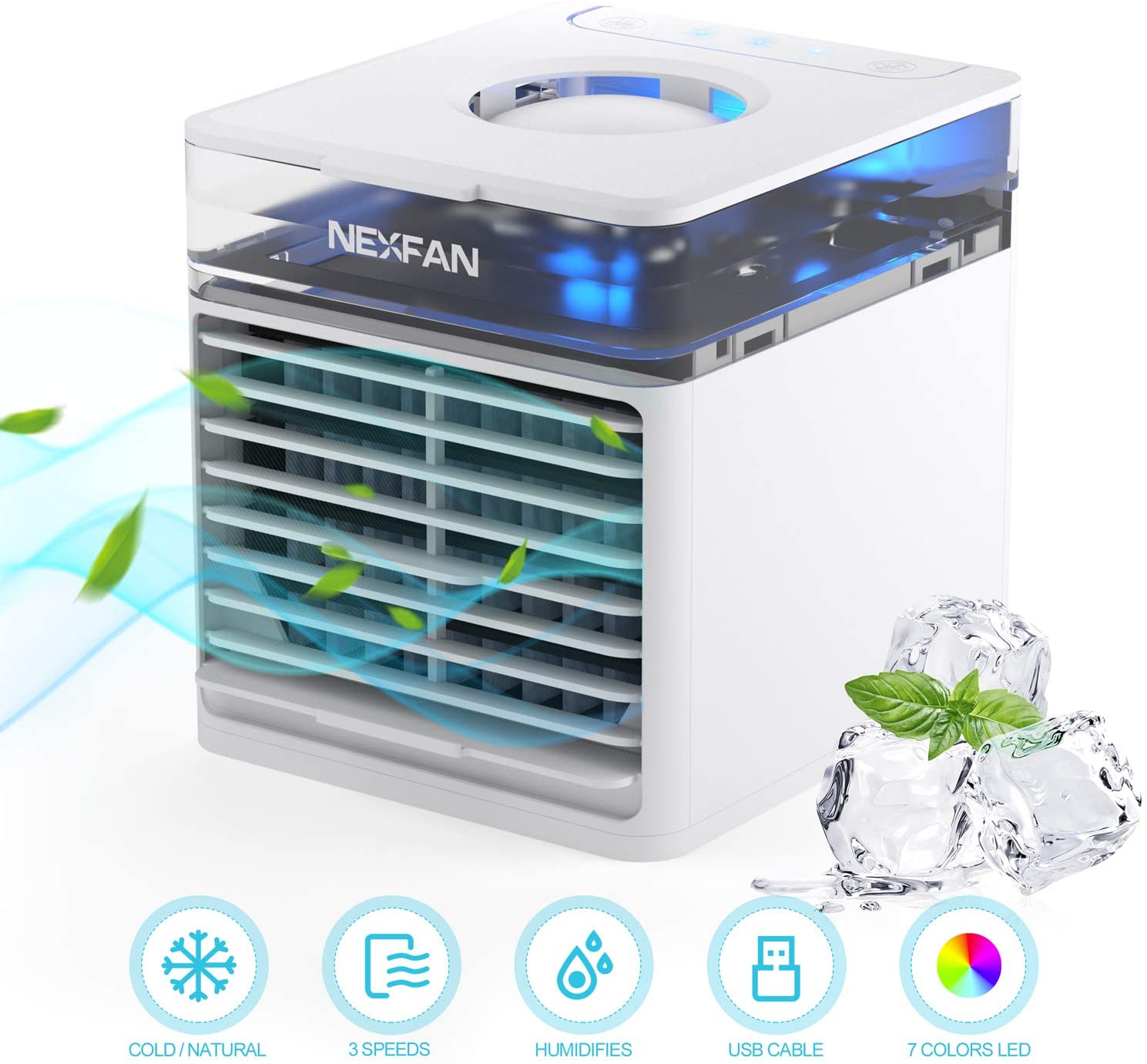 NexFan Taşınabilir El Çok Fonksiyonlu Hızlı Soğutma Klima Fanı Arındırıcı Hava Kokuyu Ortadan Kaldırın Üç Modlu USB Şarj UV Versiyonu Ofis Ev İçin - Beyaz