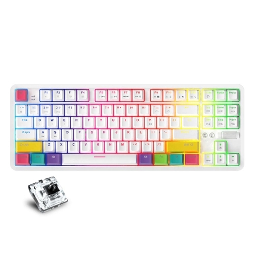AJAZZ K870T RGB Mechanical Keyboard 87 Keys Wireless Bluetooth + Type-C Wired Dual Mode Mechanical Switch Gaming Keyboard - Black Switch