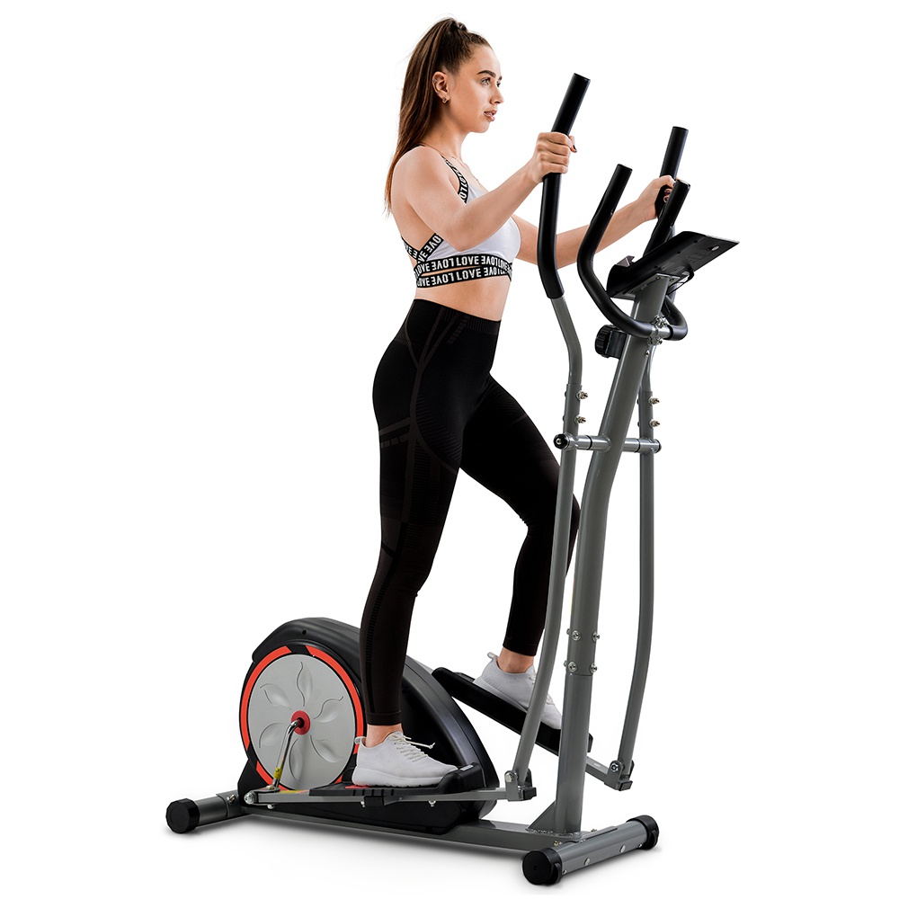 Merax Cross Portable Trainer Elliptical with LCD Display Equipment Stand For Home Exercises 8 Levels - Silver