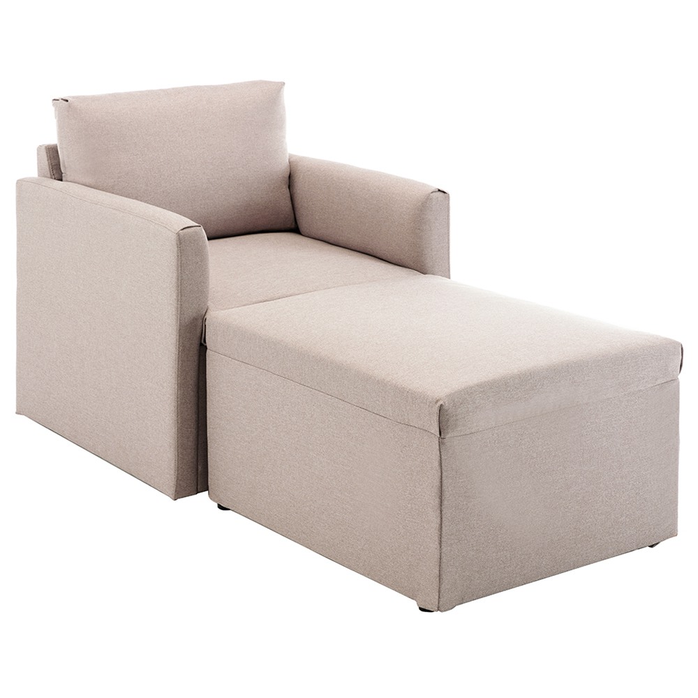 

Single Seat Imitation Linen Upholstered Sofa + Sofa Stool For Apartment / Loft / Room - Beige
