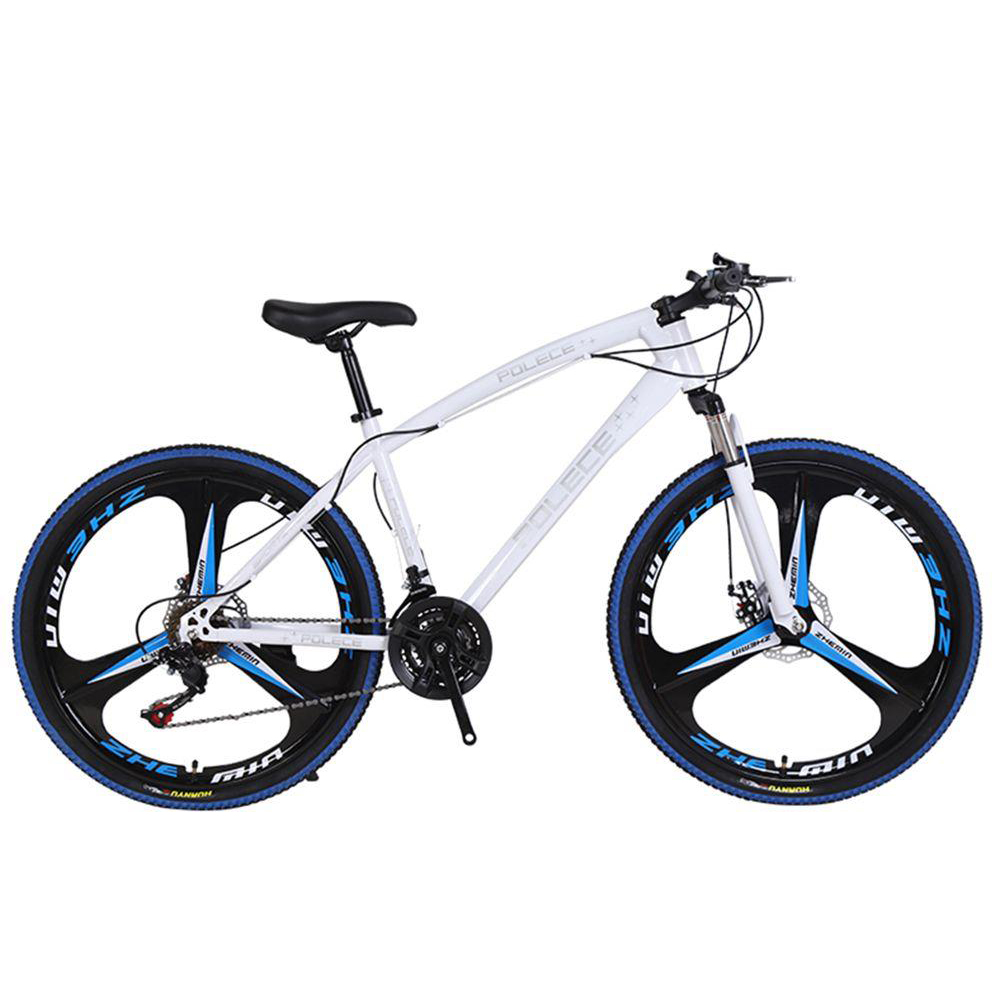 

POLECE Python Shaped Mountain Bike 26 Inch Double Disc Brake Aluminum Alloy 21 Speed Gears - Blue White