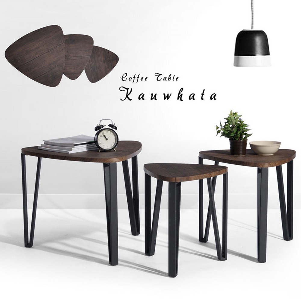 Triangular Coffee Table Drink Rack Set Dark Brown