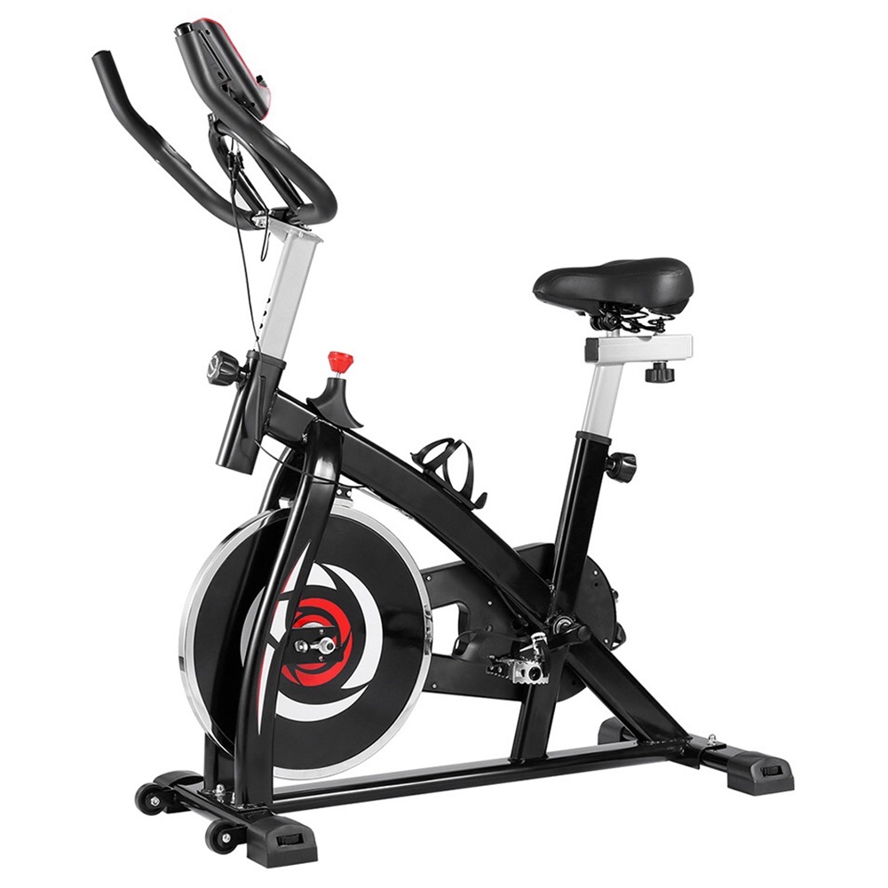 

Indoor Cycling Bike with 4-Way Adjustable Handle & Seat, Home Fitness Stationary Aerobic Portable Spinning Bike - Red Black