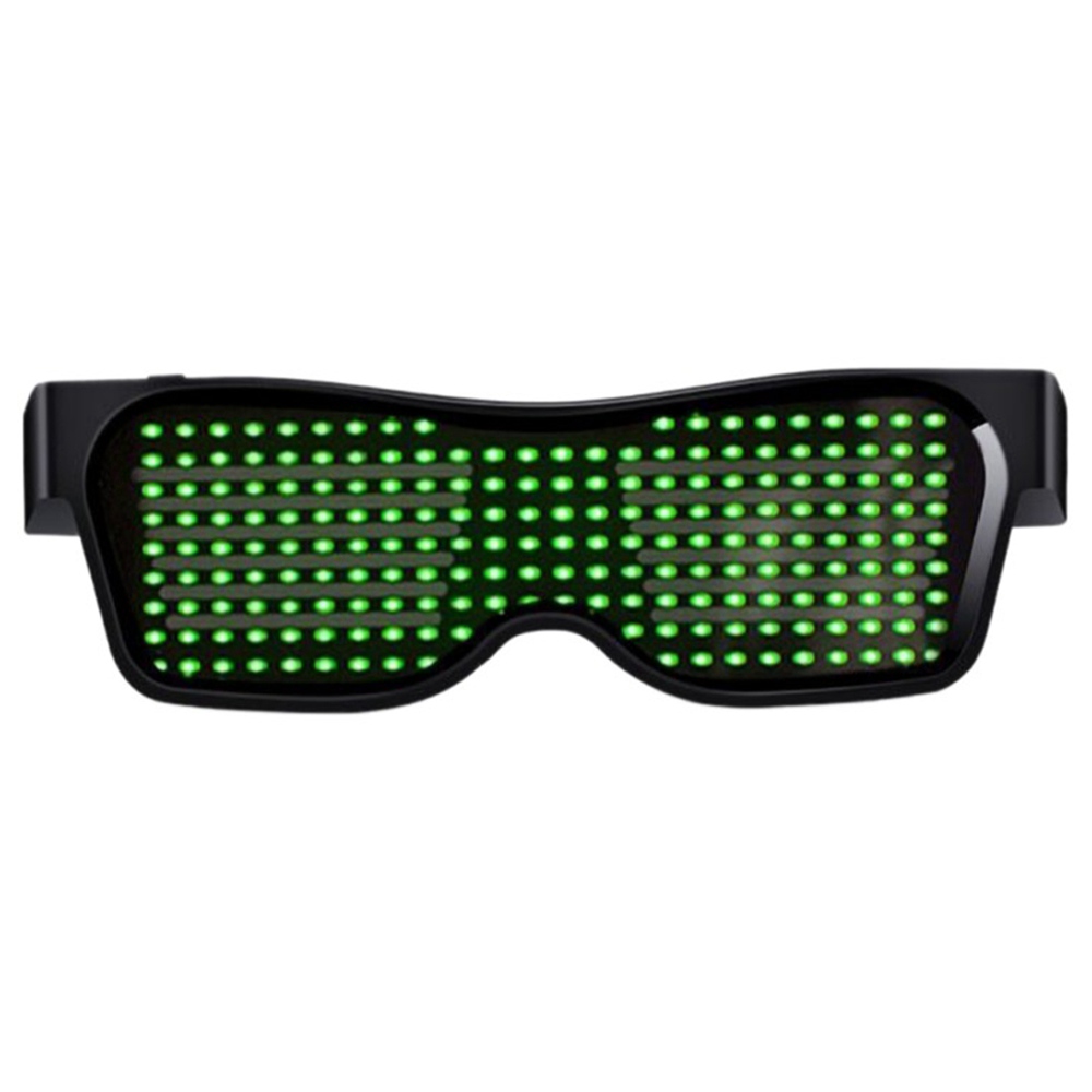 

SL-004 Rechargeable Impact Resistant LED Light Emitting Bluetooth Glasses 200 Lamp Beads APP Control Support Multiple Language Editing Used for Halloween, Electronic Music, Disco, Bar - Black Frame Green