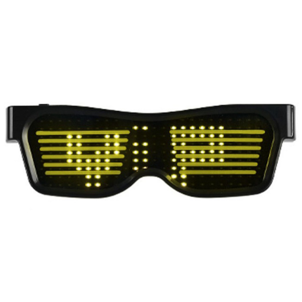 

SL-004 Rechargeable Impact Resistant LED Light Emitting Bluetooth Glasses 200 Lamp Beads APP Control Support Multiple Language Editing Used for Halloween, Electronic Music, Disco, Bar - Black Frame Yellow