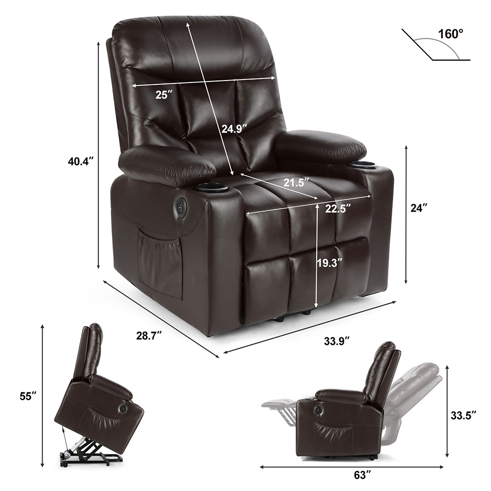 Electric Massage Recliner For Reading Resting Watching TV Brown