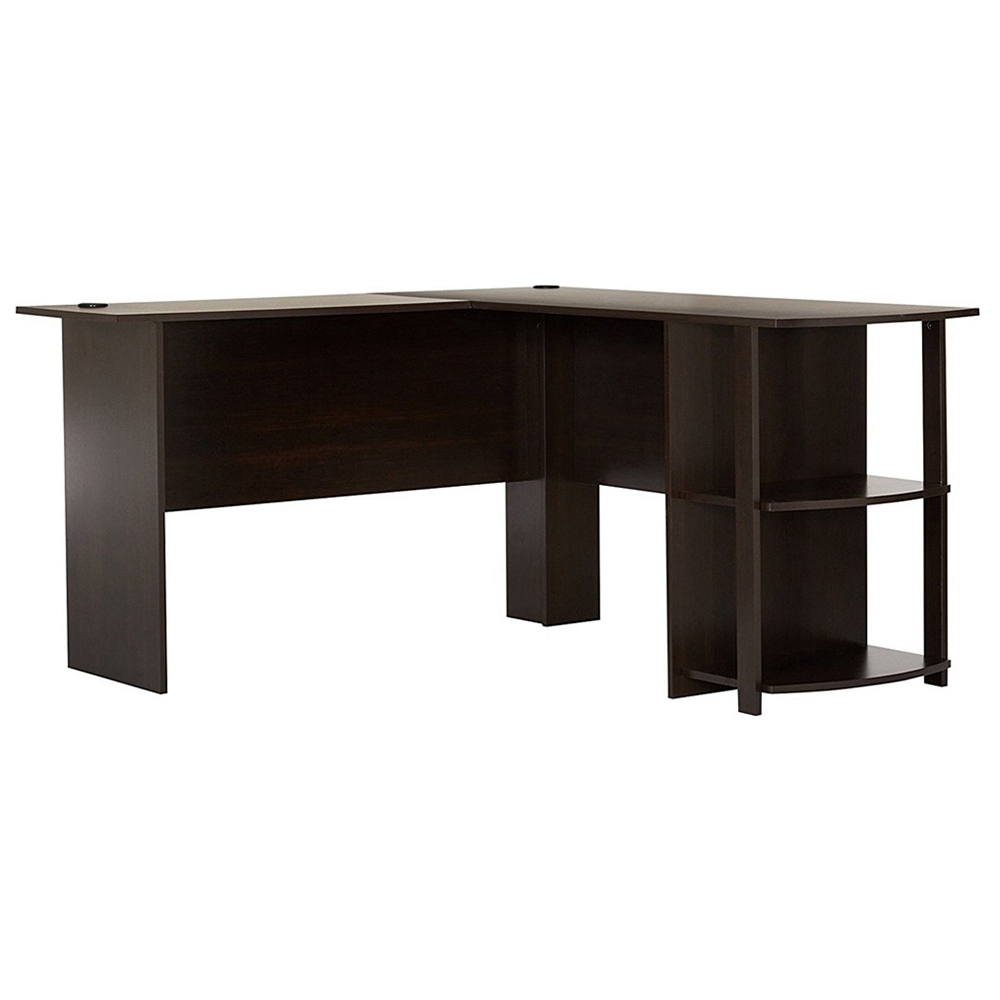 FCH Lshaped Wooden Computer Desk 2story Locker Dark Brown