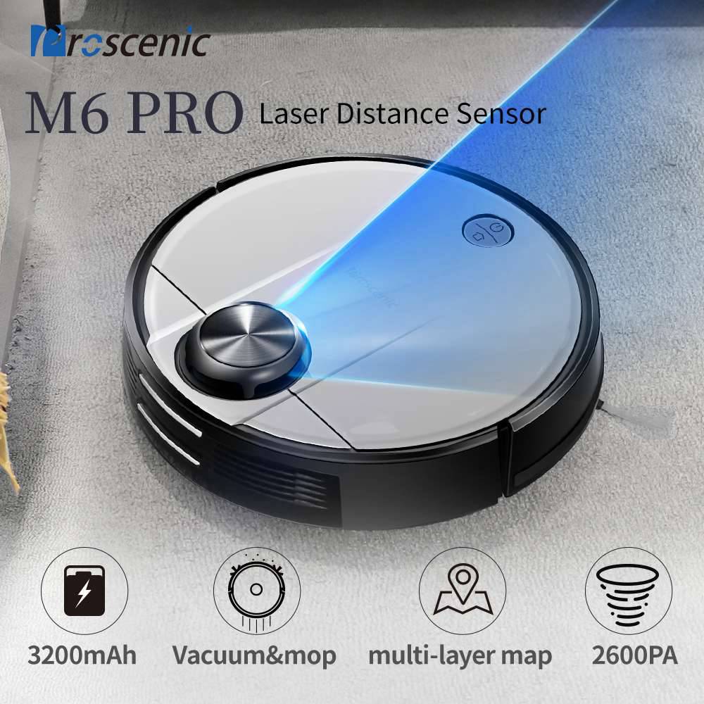 Proscenic M6 Pro LDS Robot Vacuum Cleaner with Laser navigation, 2600Pa Powerful Suction, App Support, Alexa Control, Multi Mapping, Ideal for Pets Hair, Hard Floor, Carpet