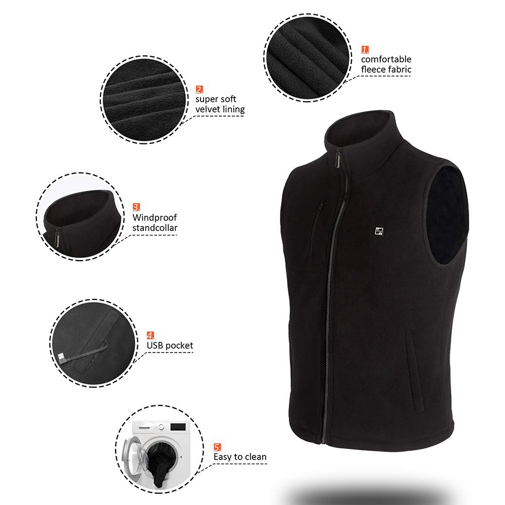 thumbnail image 2 of Smart Electric Heated Vest – 3 Temperature Settings, Black, Size M, Waterproof & Windproof 2 of 5