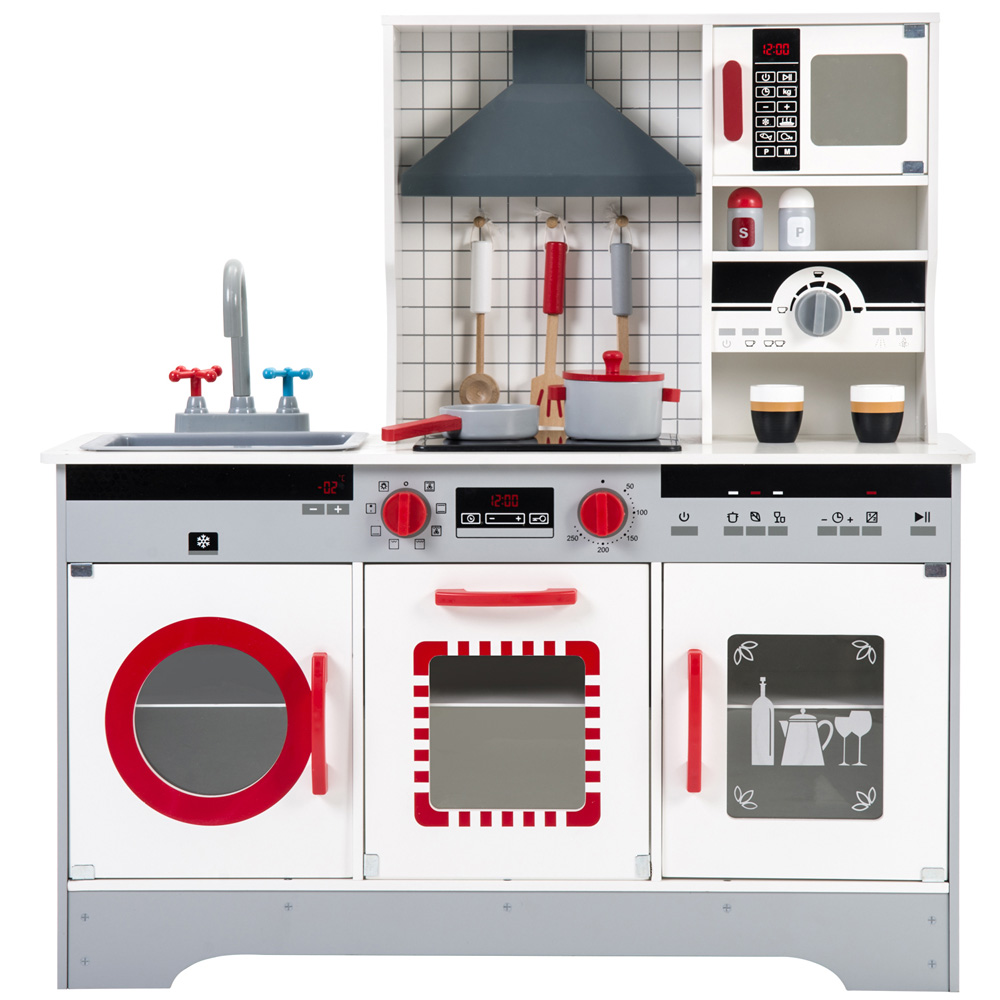 

Wooden Play Kitchen Pretend Play Toy Children's Role Play Kitchen Playset - Grey + Red