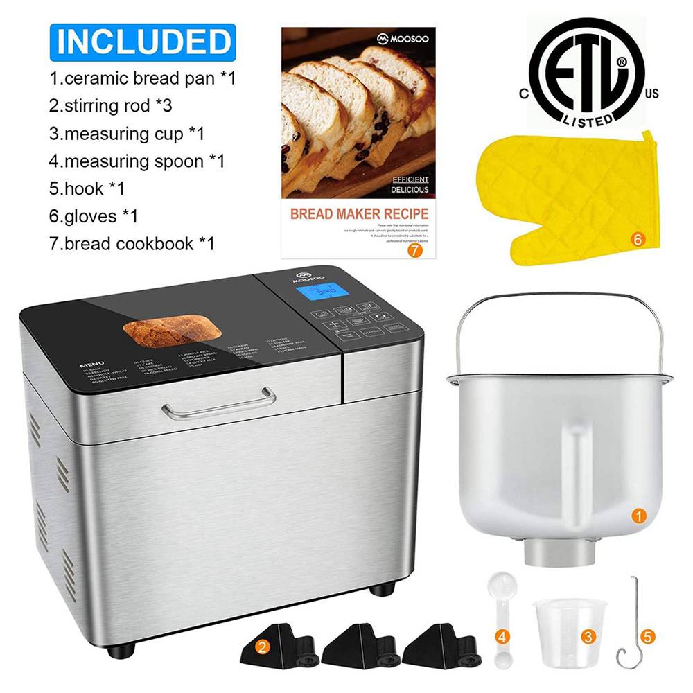 MOOSOO MB30 Stainless Steel Smart Bread Machine Silver