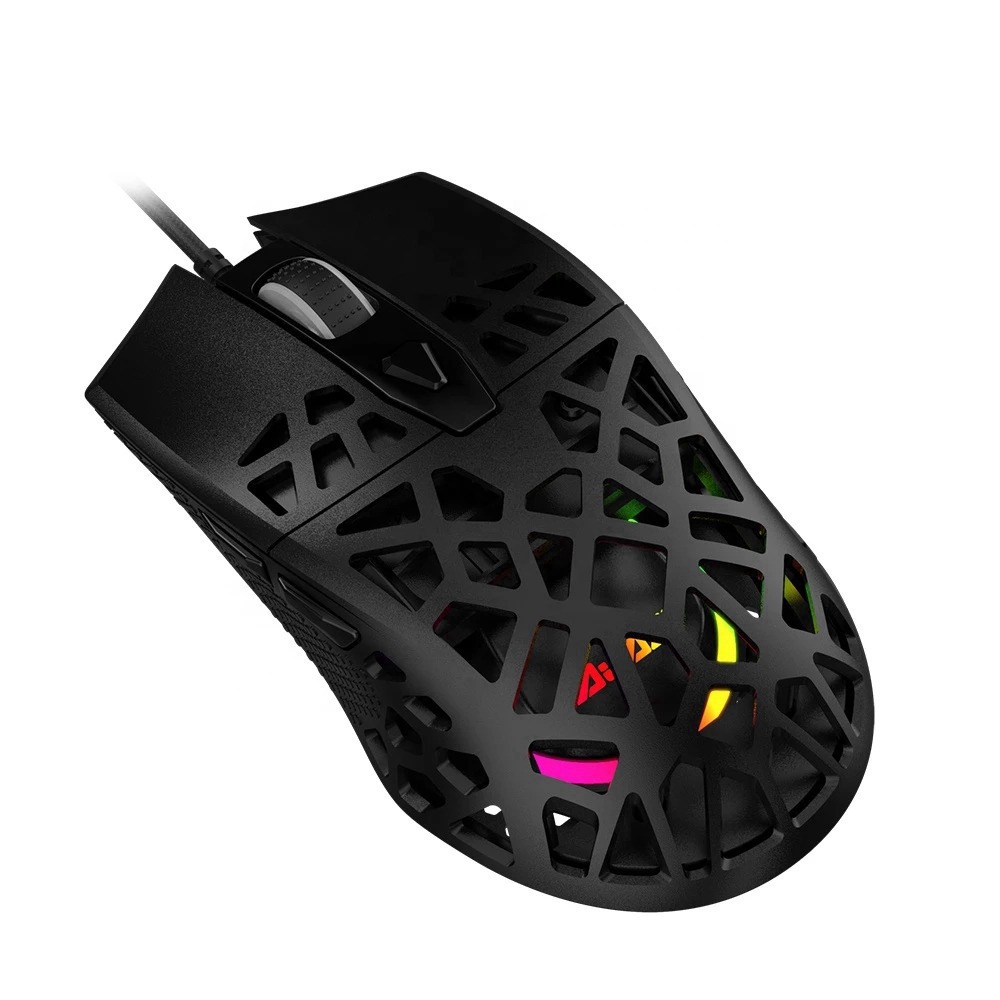 AJAZZ AJ339 Nowa, 65g, lekka, symetryczna, ergonomiczna mysz do gier RGB o strukturze plastra miodu - czarna