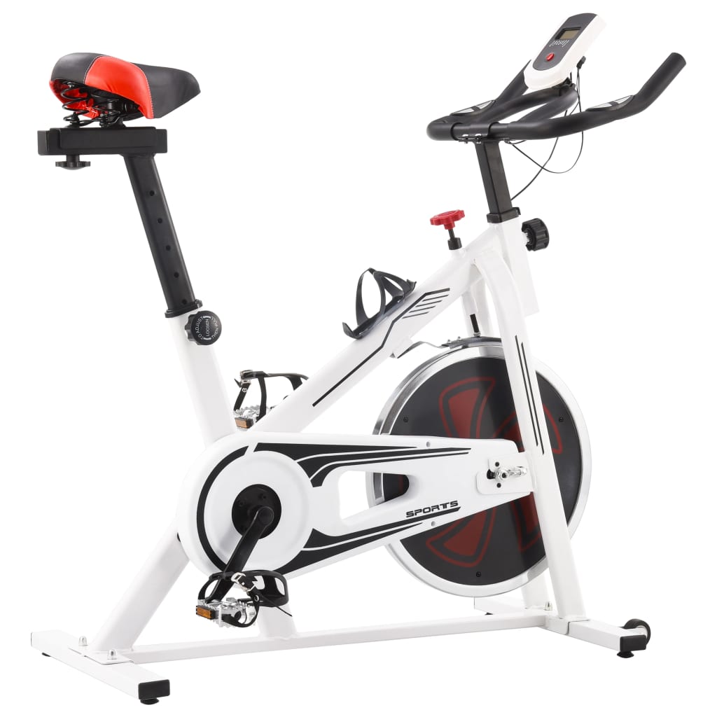 Nabız Sensörlü Beyaz ve Kırmızı Egzersiz İplik Bisikleti