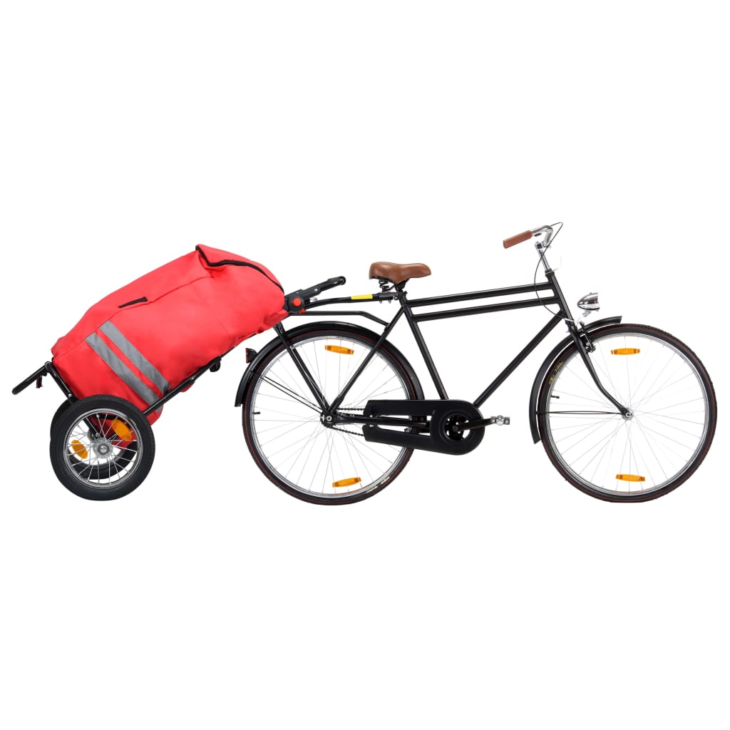 Folding Cargo Bike Trailer with Grocery Bag Red and Black
