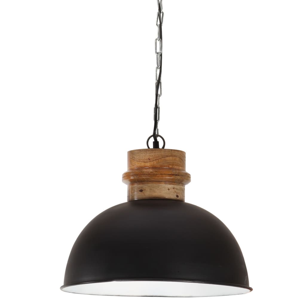 Industrial Hanging Lamp 25 W Black Round Mango Wood 42 cm E27