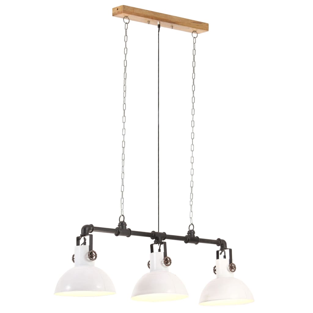 

Industrial Pendant Lamp Iron and Solid Mango Wood White E27