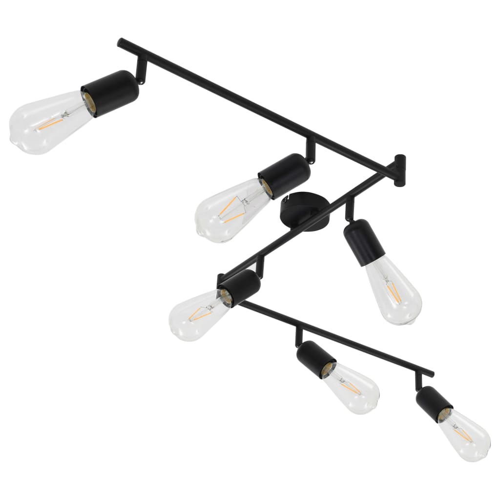 6-way Spot Light with Filament Bulbs 2 W Black 30 cm E27