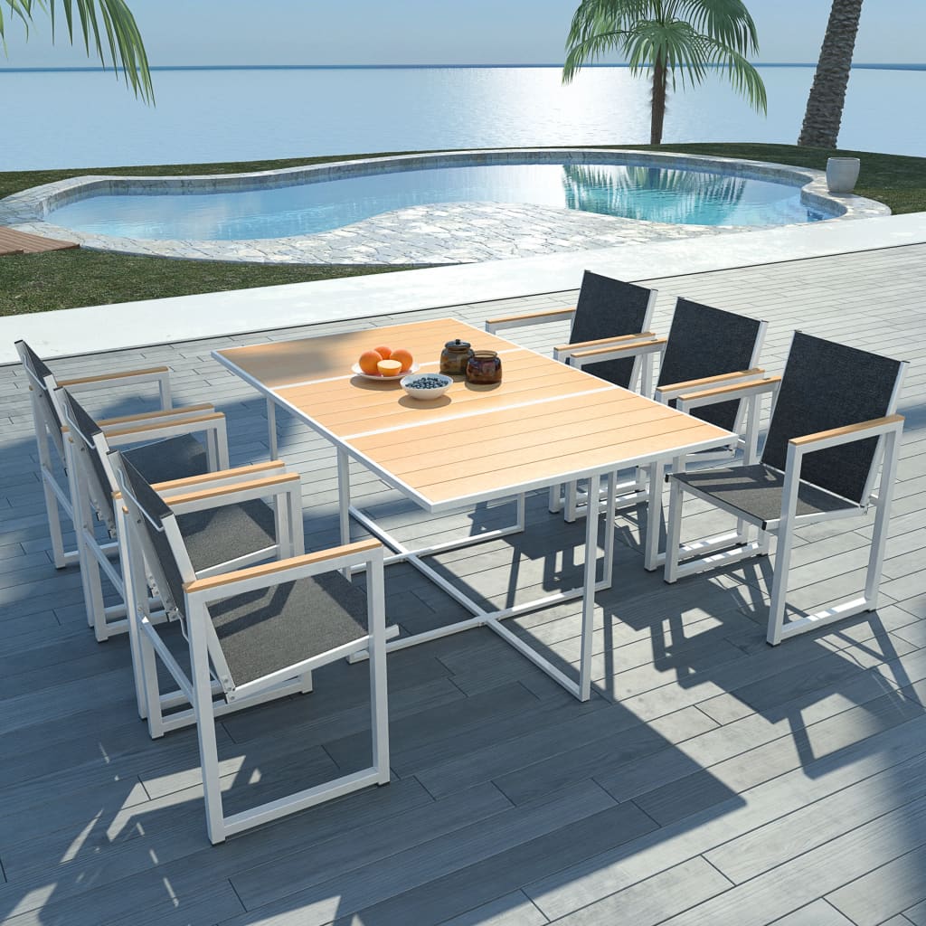 

7 Piece Outdoor Dining Set with WPC Tabletop Aluminium