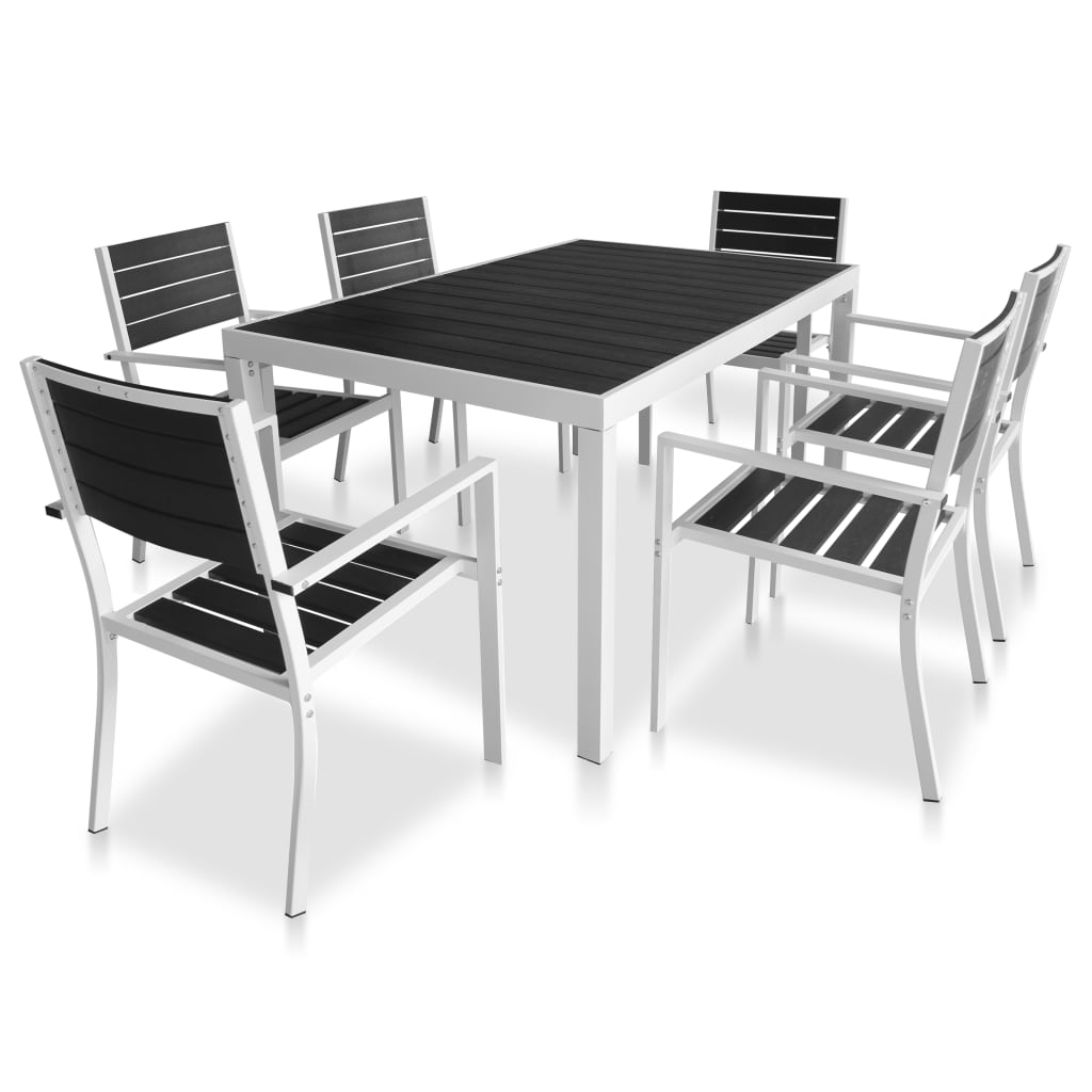 7 Piece Outdoor Dining Set with WPC Tabletop Aluminium Black