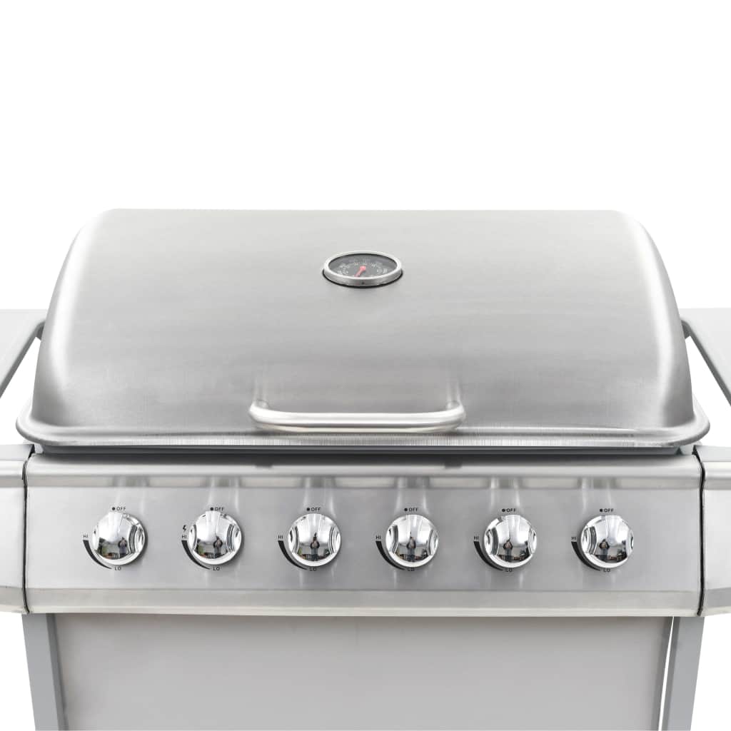 Gas BBQ Grill with 6 Cooking Zones Stainless Steel Silver