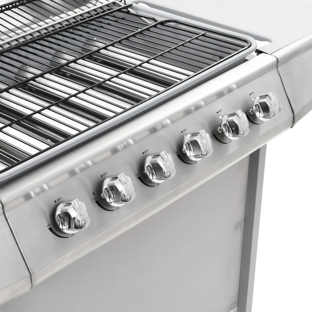 Gas BBQ Grill with 6 Cooking Zones Stainless Steel Silver