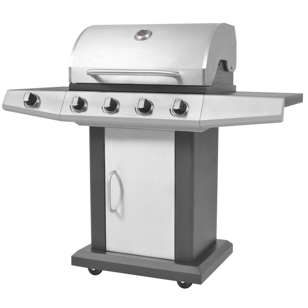 

Gas Barbecue BBQ Grill 4 + 1 Cooking Zone Black and Silver