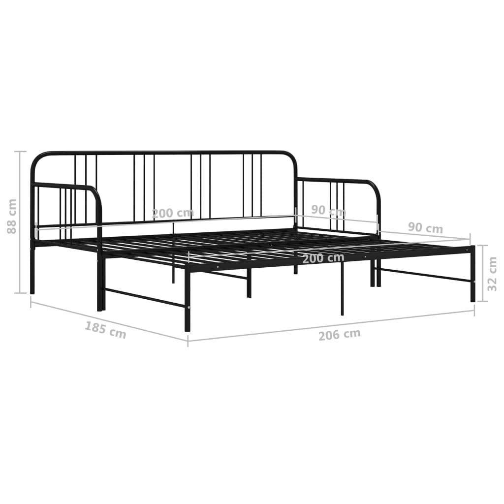 Pullout Sofa Bed Frame Black Metal 90x200 cm