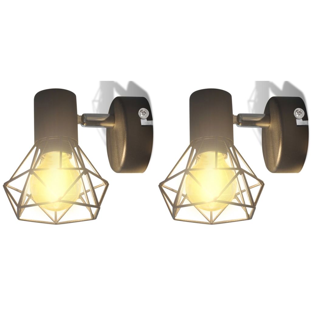 2 Black Industrial Style Wire Frame Wall Sconce with LED Filament Bulb