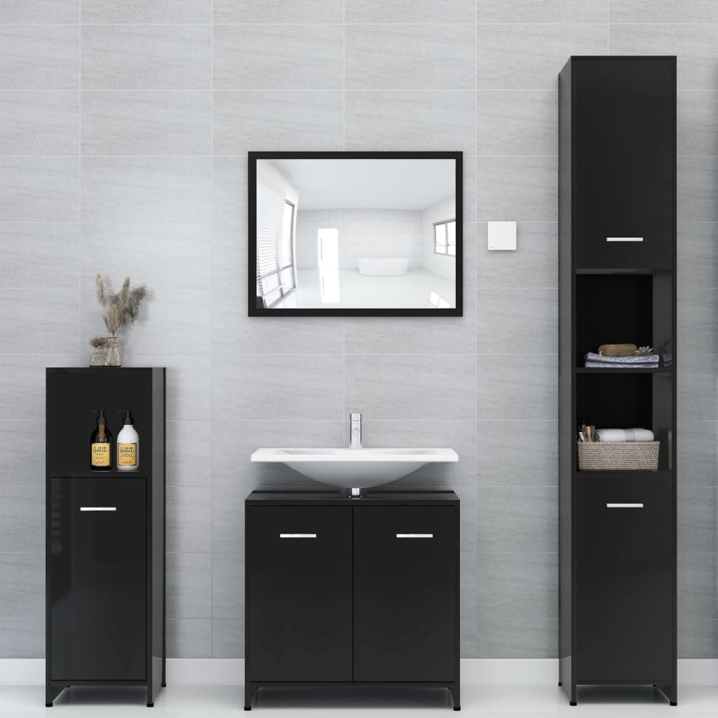 Bathroom High Gloss Black 60x33x58 cm Chipboard