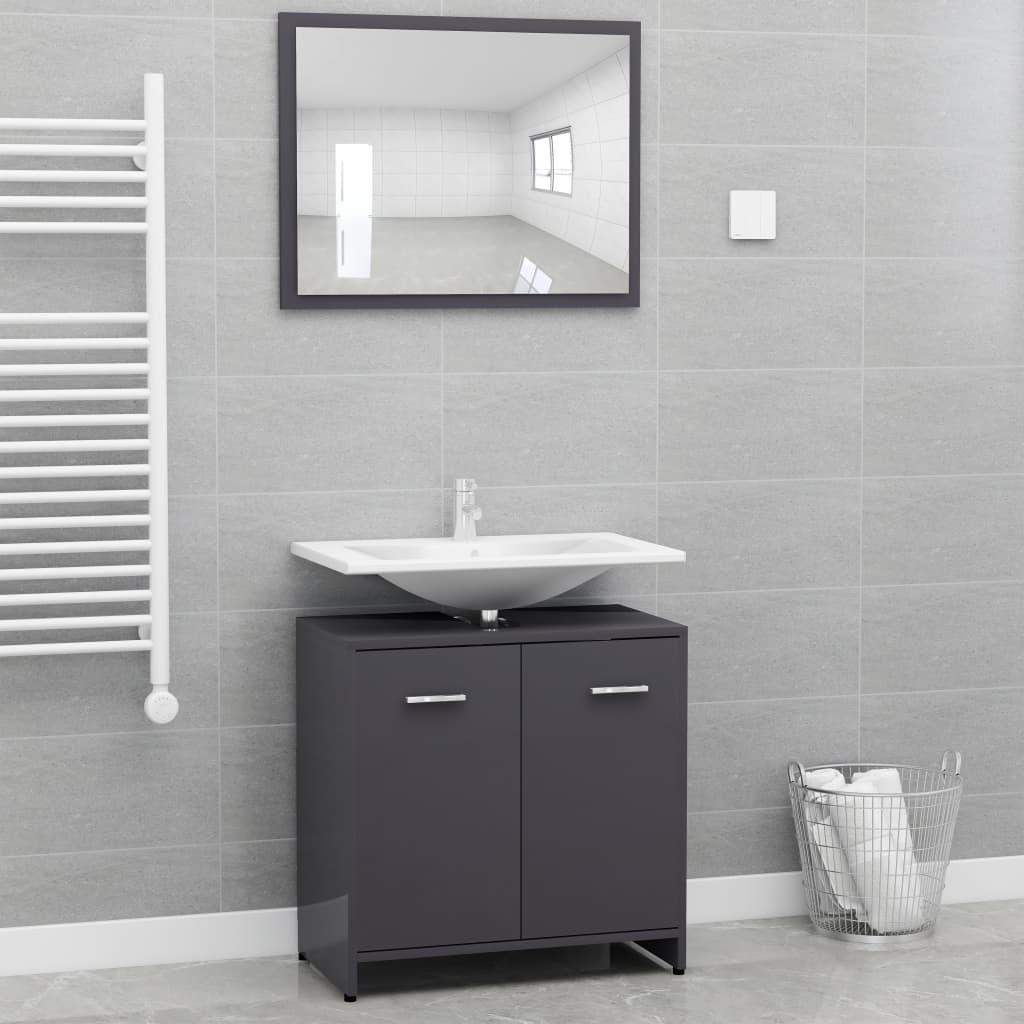 

Bathroom Furniture Set High Gloss Grey Chipboard