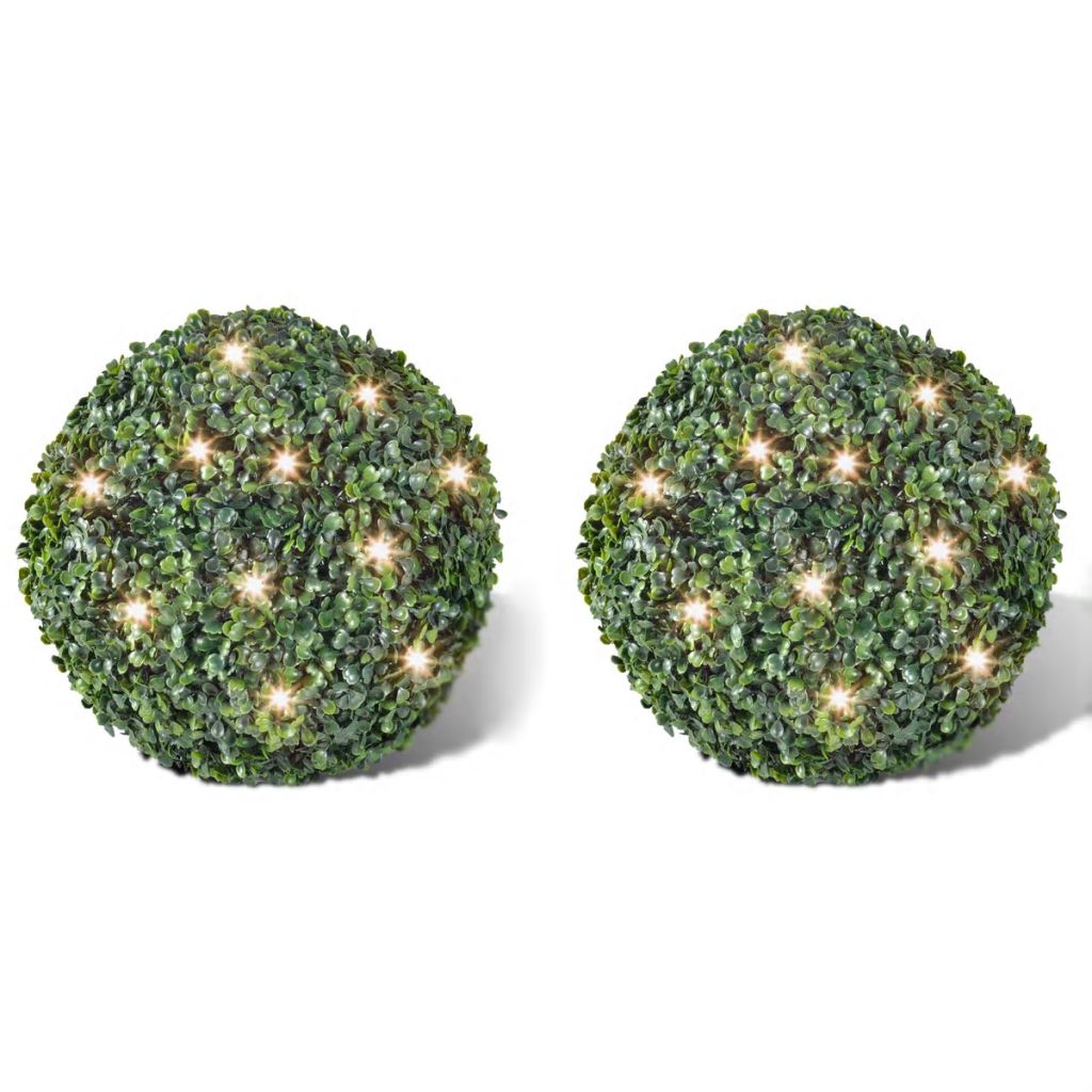 Boule de Buis Boule de Topiaire Feuille Artificielle 35 cm Chaîne LED Solaire 2 pcs