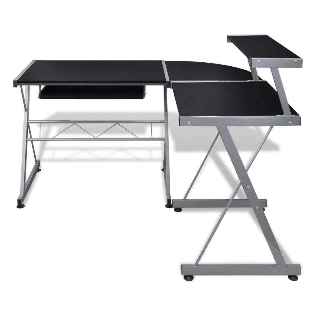 Computer Desk with Pullout Keyboard Tray Lshaped Black