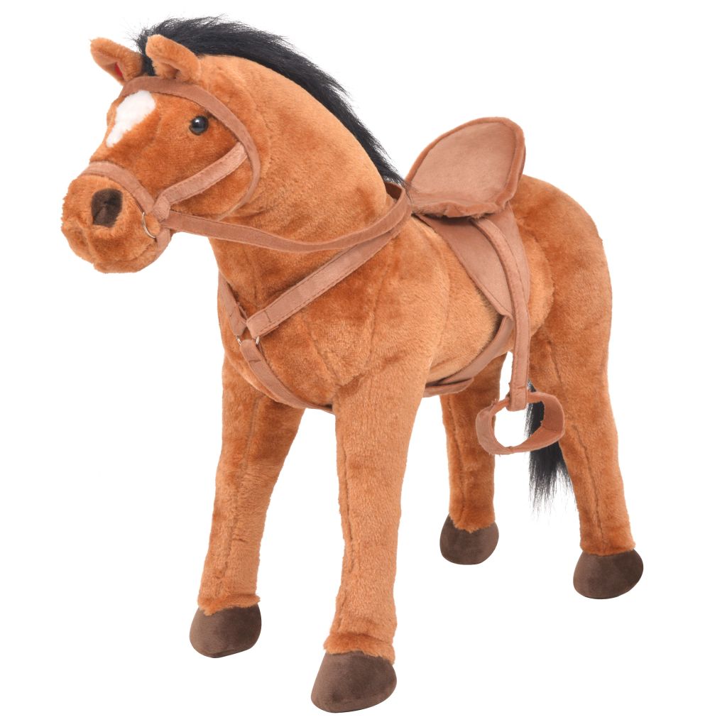 Stojący koń zabawka pluszowy brązowy