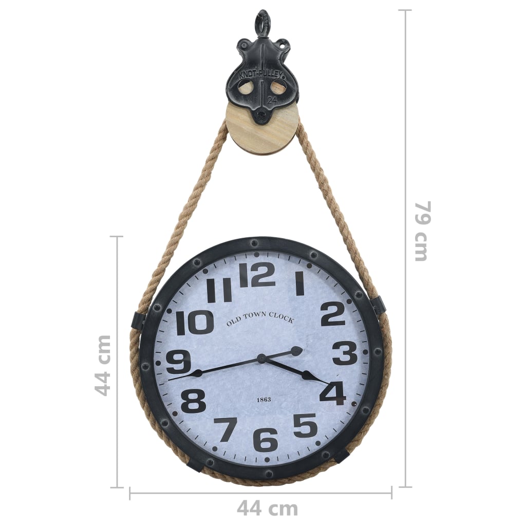 Wall Clock with Rope Black and Brown 44x8x79 cm Iron and MDF