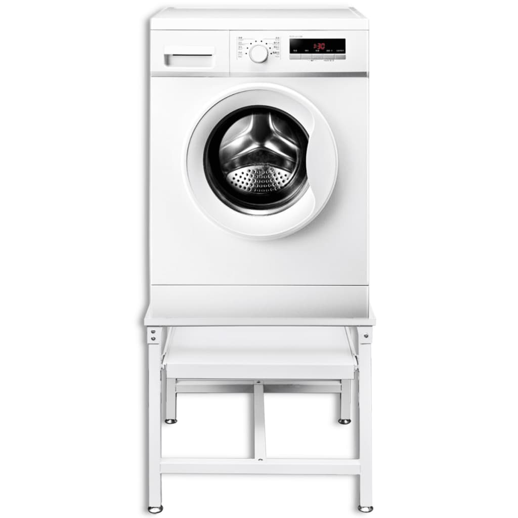 Washing Machine Pedestal with PullOut Shelf White