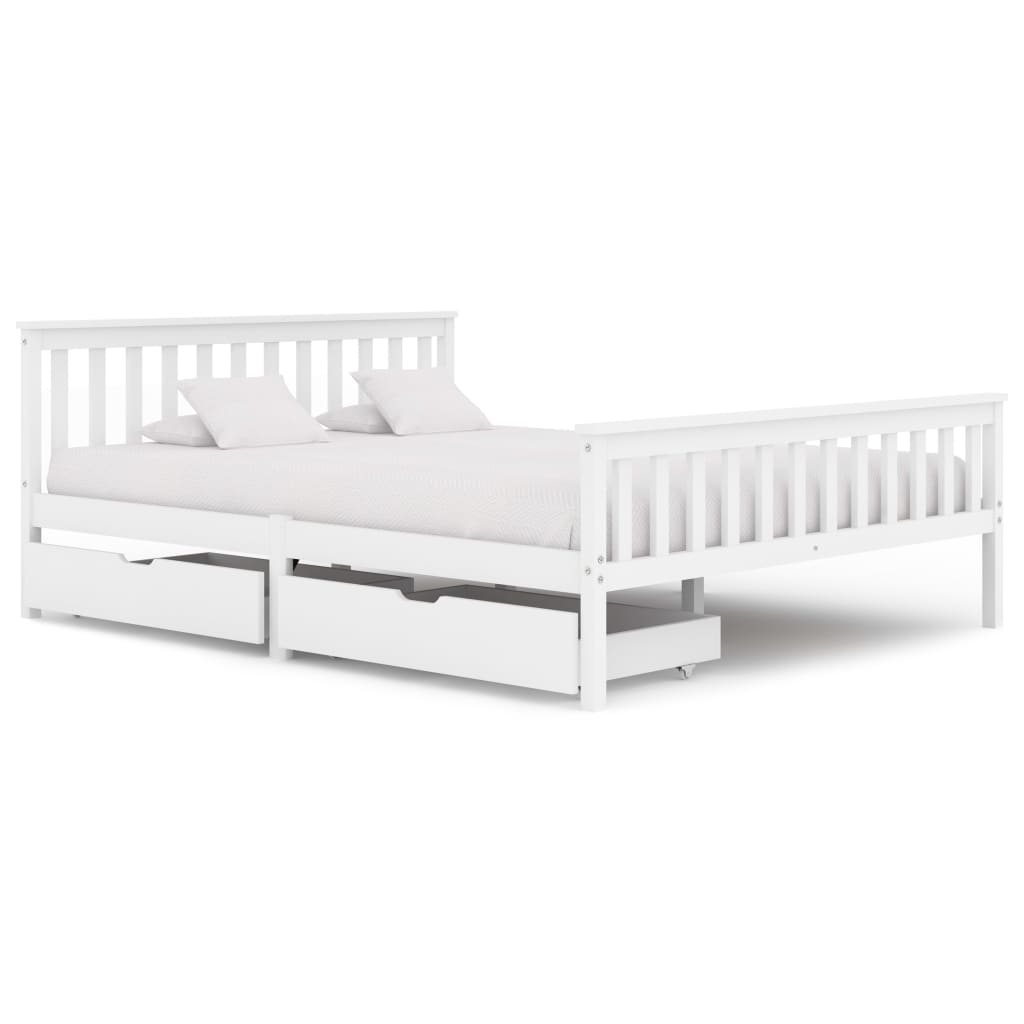

Bed Frame with 2 Drawers White Solid Pine Wood 160x200 cm