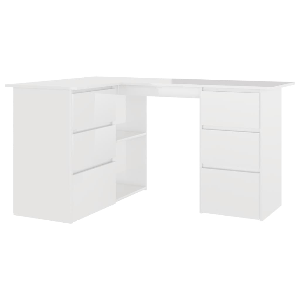 Corner Desk High Gloss White 145x100x76 cm Chipboard