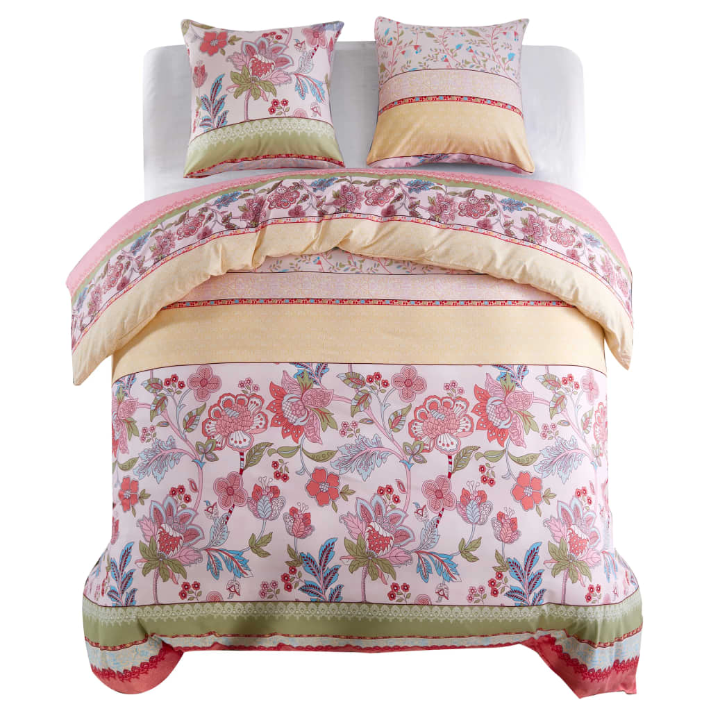 

Duvet Cover Set Floral/Striped Pink 200x200/80x80 cm