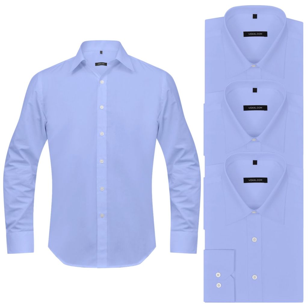 Men's Business Shirts 3 pcs Size S Light Blue