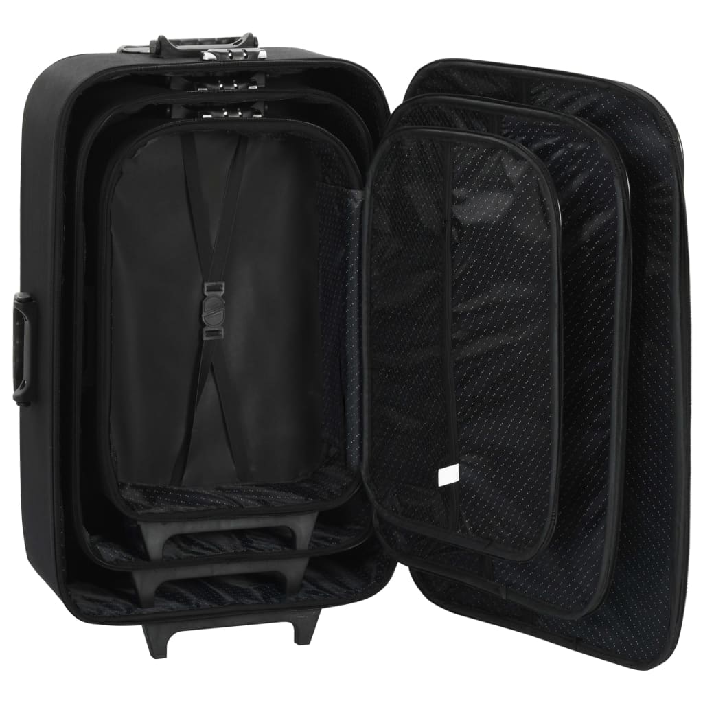 Soft Case Trolleys 3 pcs Black Oxford Fabric