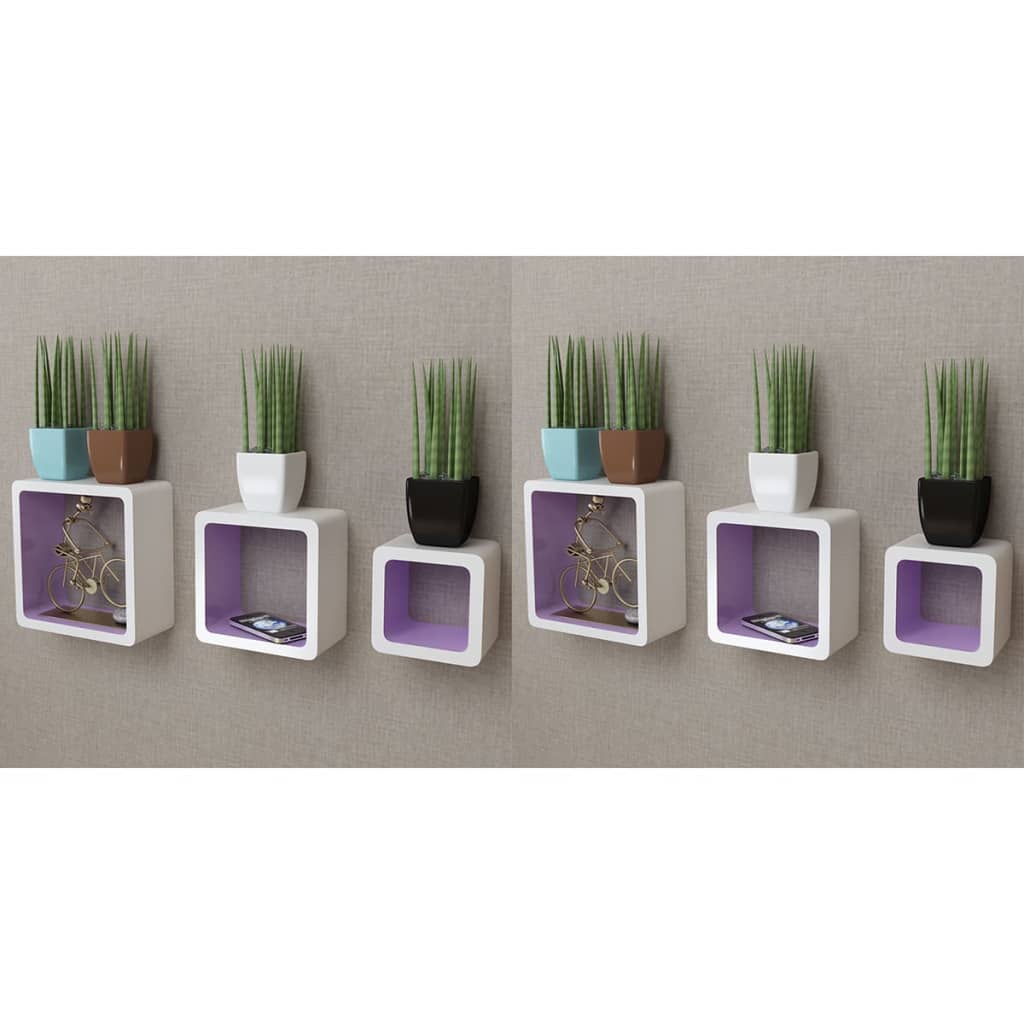 

Wall Cube Shelves 6 pcs White and Purple