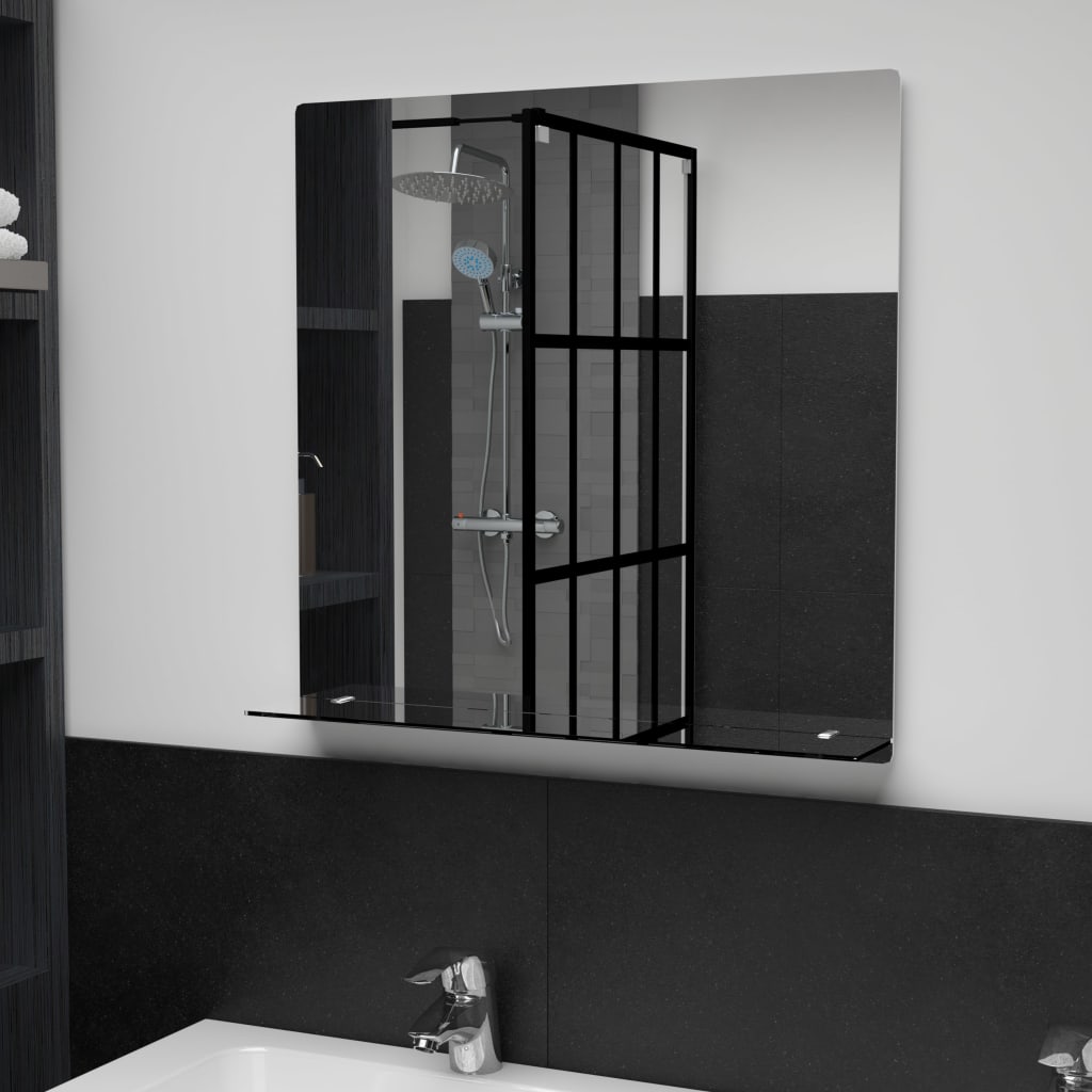 Wall Mirror with Shelf 60x60 cm Tempered Glass