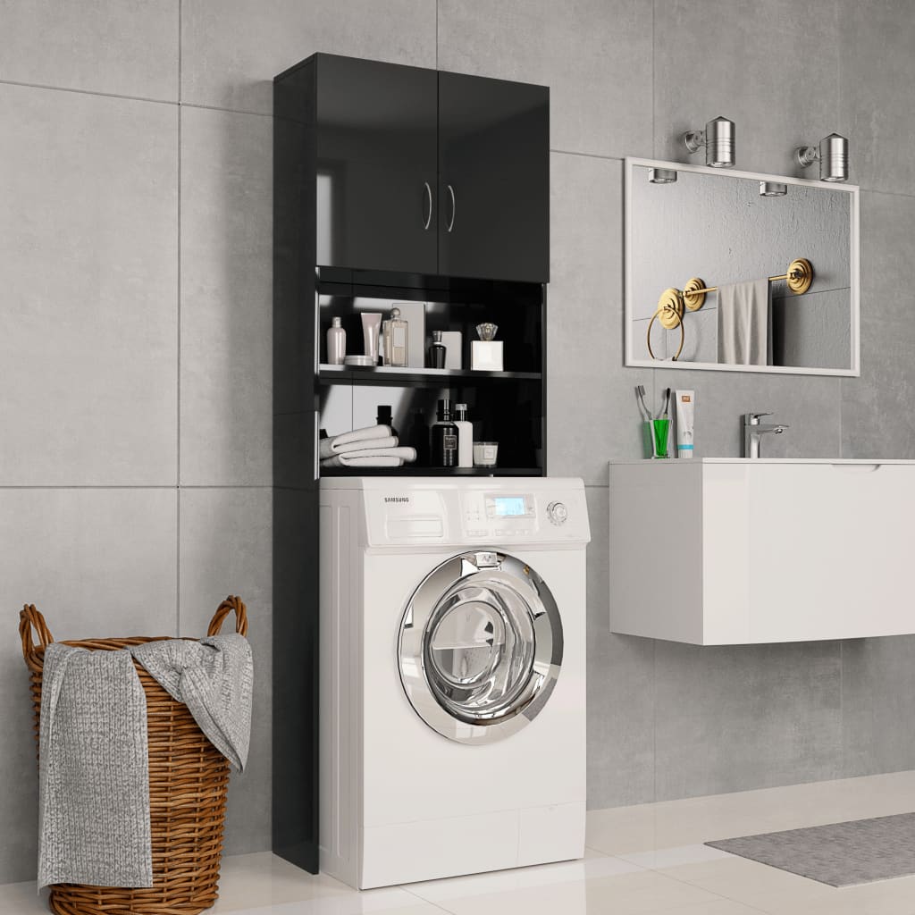 Washing Machine Cabinet High Gloss Black 64x25.5x190 cm Chipboard