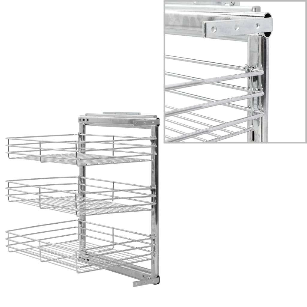 3-х уровневая выдвижная кухонная проволочная корзина, Серебро 47x35x56 см