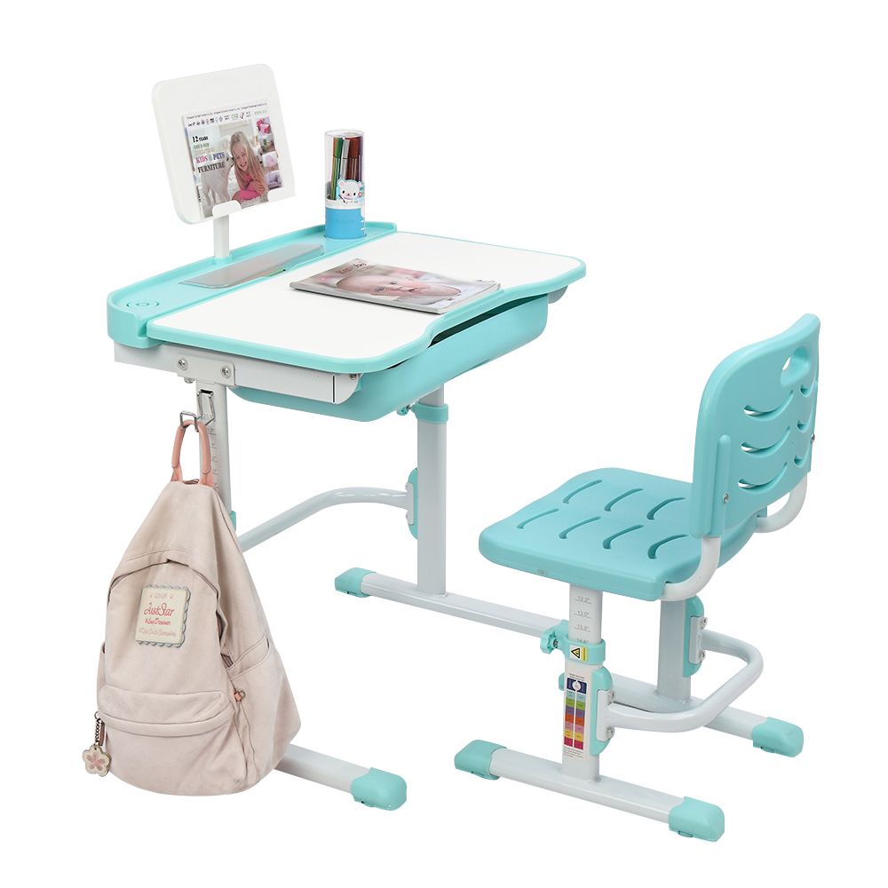 70CM Kids Study Desk and Chair Set Lifting Table Tilt Top with Reading Stand - Blue