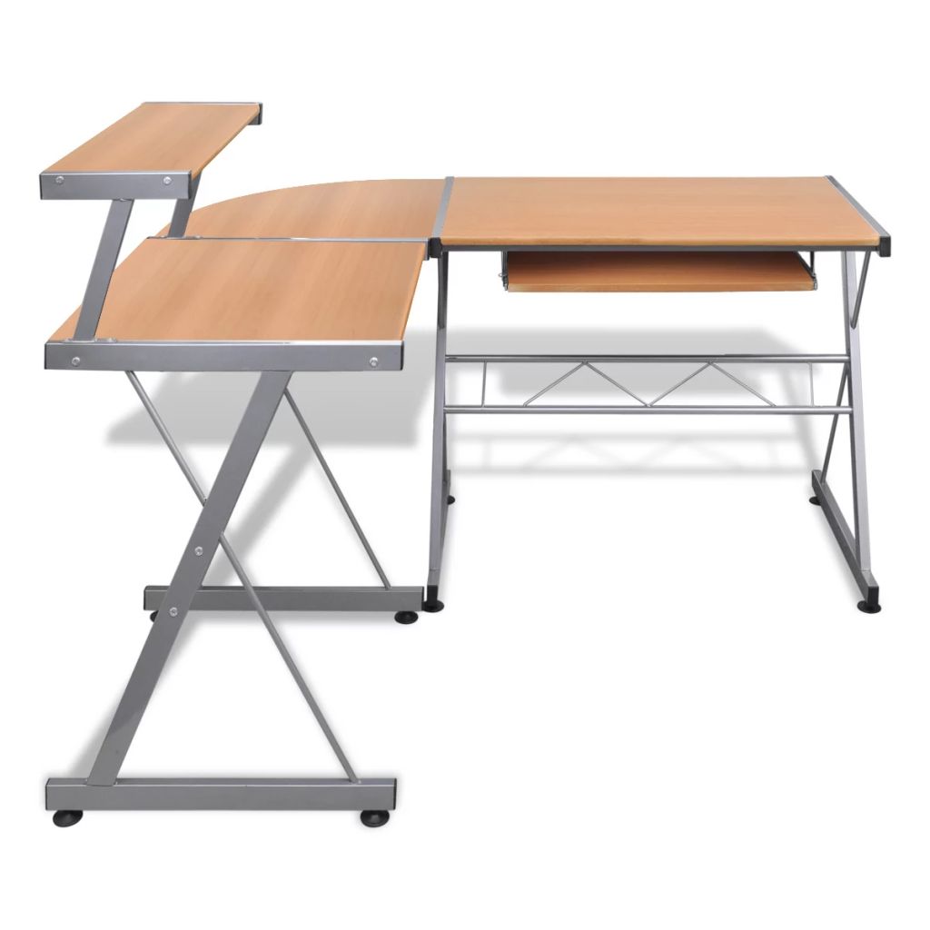 Computer Desk with Pullout Keyboard Tray Lshaped Brown