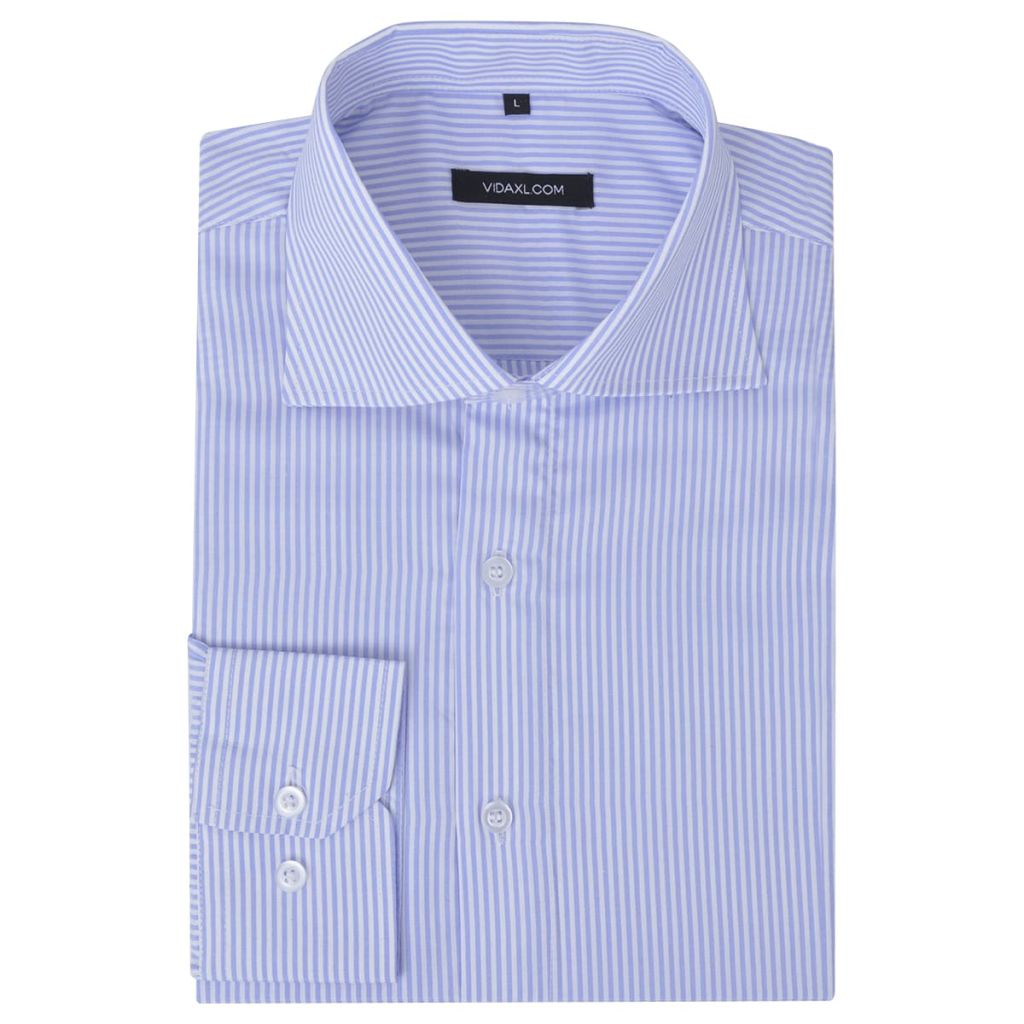 Koszula męska Business w biało-jasnoniebieskie paski, rozmiar S.
