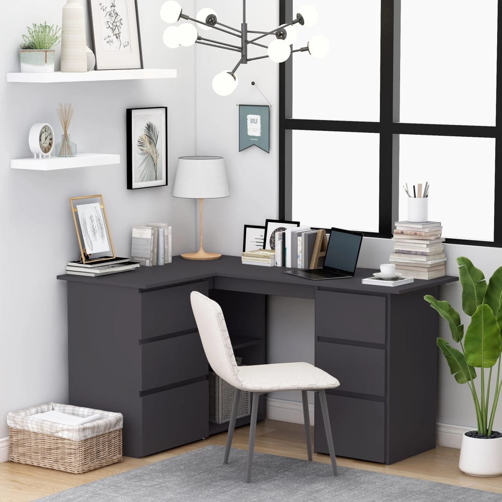 

Corner Desk Grey 145x100x76 cm Chipboard