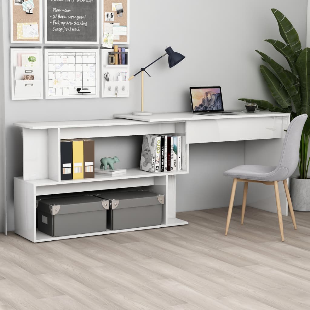 

Corner Desk High Gloss White 200x50x76 cm Chipboard